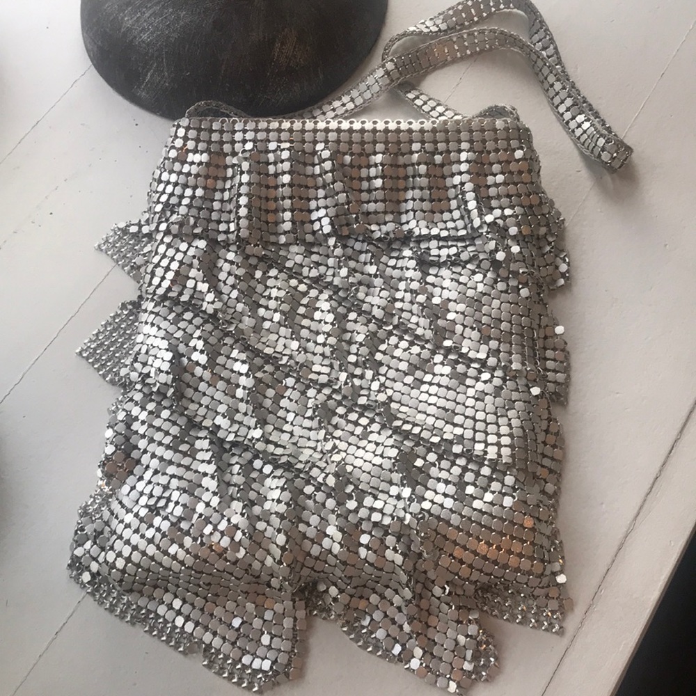 Matte Silver Ruffle Mesh Purse